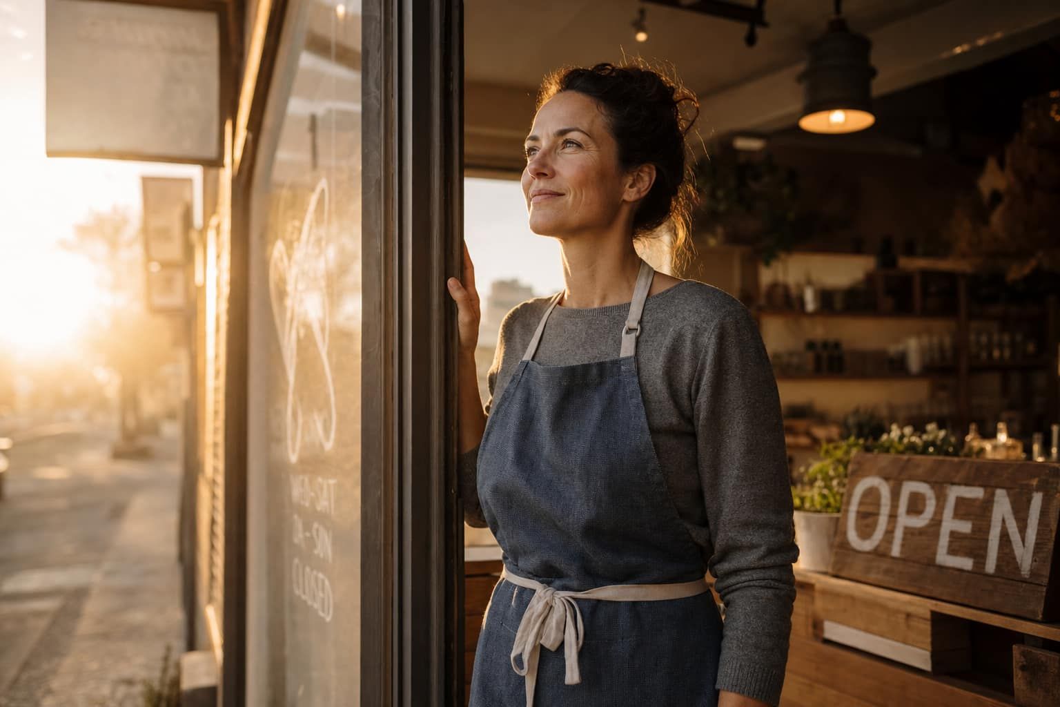 A founder opening their shop at dawn with quiet hope