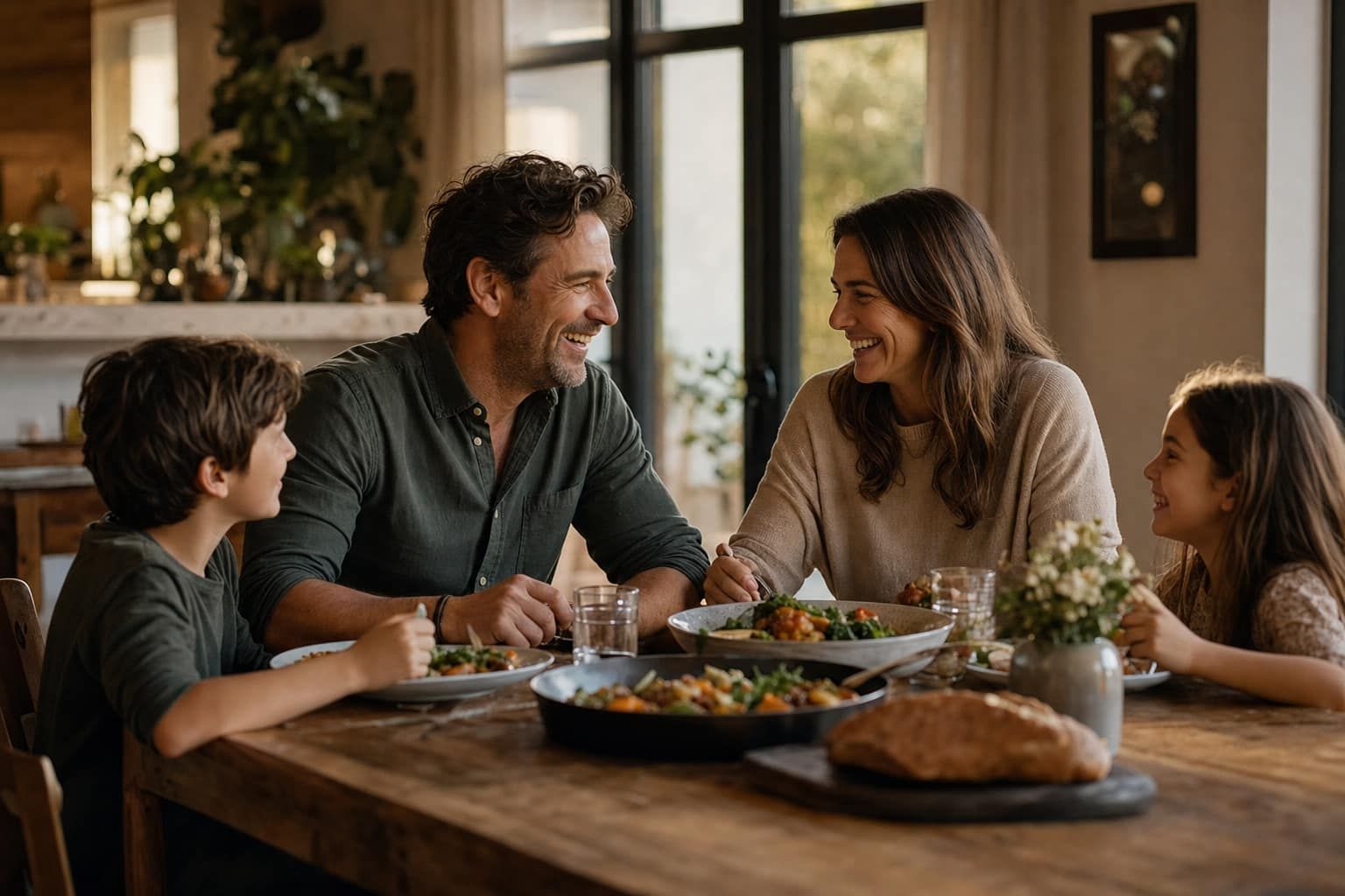 Business owner present at dinner with family